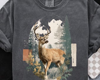 Ciervo retro estilo años 90, gráfico PNG, animales del desierto, sublimación, grunge, abstracto, desteñido, PNG, naturaleza, vida silvestre, diseño de camiseta imprimible, ciervo de los 2000