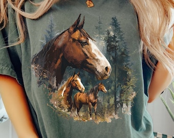 Western paard PNG jaren 90 grafische stijl western sublimatie grunge retro paardenliefhebbers verschoten cowgirl shirt ontwerp afdrukbare natuur rodeo paarden