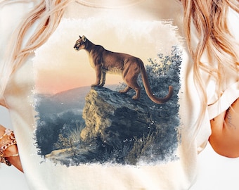 León de montaña retro de los 90, gráfico PNG, animales del desierto, sublimación, puma vintage, descarga digital, diseño de animal salvaje, fauna silvestre imprimible, puma