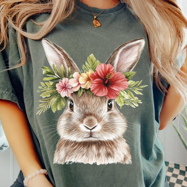 Floral Rabbit PNG Spring Floral Rabbit Sublimation Design Boho Bunny ...