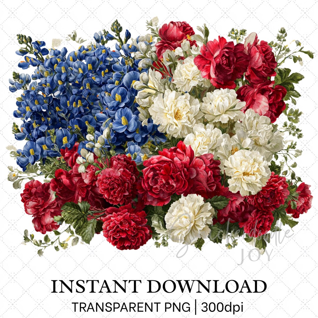 Floral American Flag PNG Patriotic Flower Sublimation Graphic 4th of ...