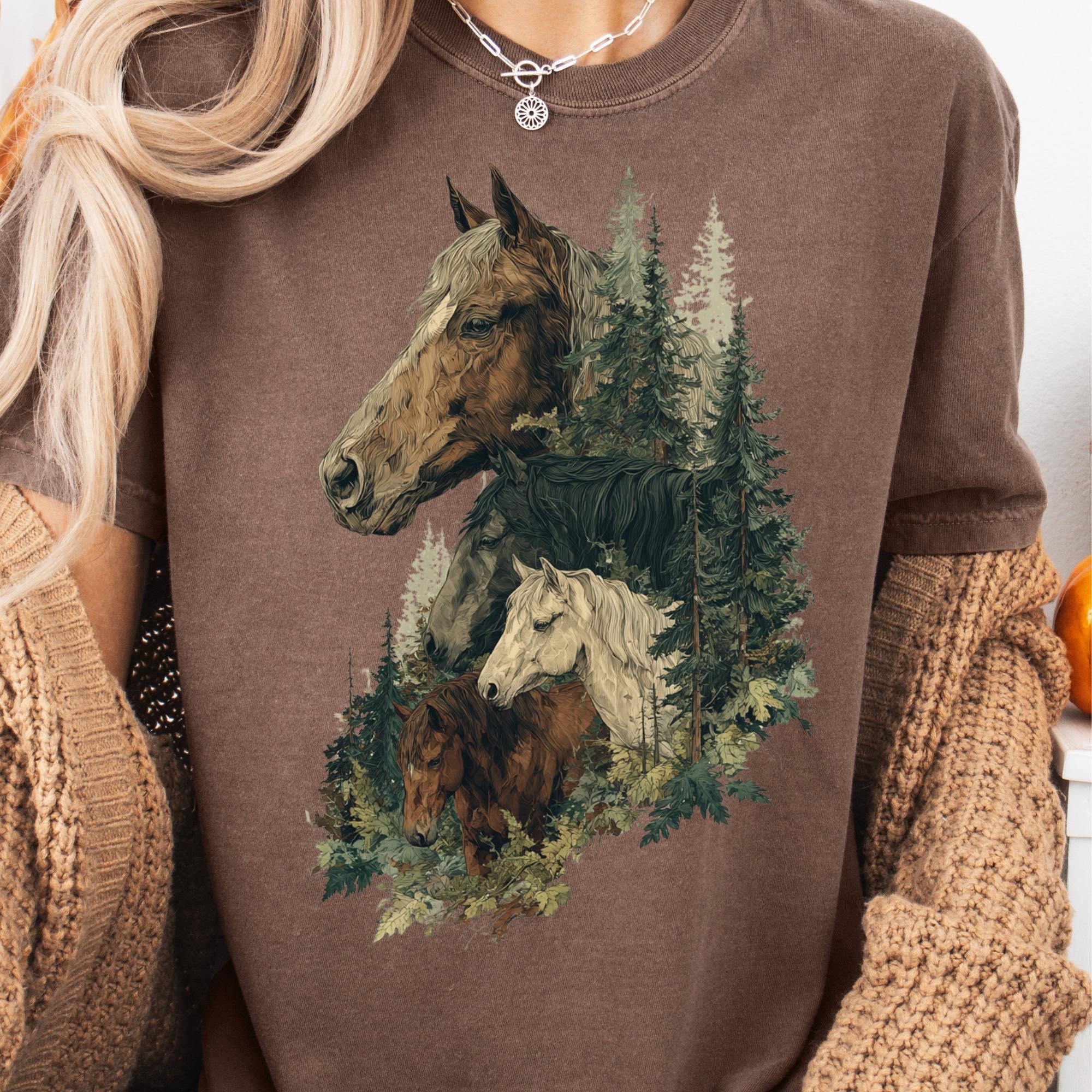 Vintage Horses 90s Graphic PNG Grunge Style Western Sublimation