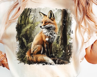 Vintage Fox jaren 90 grafische PNG bos dier sublimatie grunge retro verschoten Wildlife natuur shirt ontwerp afdrukbare jaren 2000 wildernis png