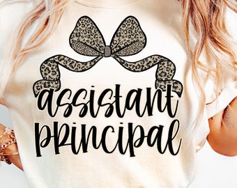 Trendy Assistant Principal PNG Teacher Coquette Png Preppy Leopard Print Assistant Principal Png School Coquette Bow Png Digital Download