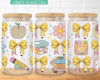 Teacher Coquette 16oz Glass Can Wrap School Libbey Glass Can Wrap Teacher Sublimation Design for Sipper Glass Teaching Tumbler Wrap Png