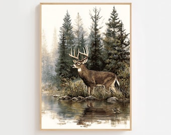 Vintage Deer Wildlife Print Retro Hunting Wall Art Forest Animal Wall Decor Wilderness Stag Print For Man Cave (PRINTABLE Digital Download)