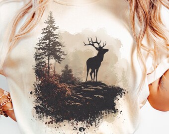 Cerf rétro des années 90 PNG Style graphique sublimation animaux de la forêt Grunge vintage Hunter cerf délavé Png Nature chemise Design imprimable cerf des années 2000
