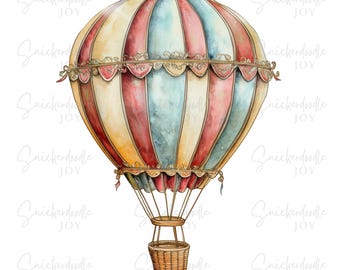 Vintage Hot Air Balloons Clipart Watercolor Nursery Decor Clip Art Printable Spring Balloons Junk Journal Scrapbooking Digital Download PNG