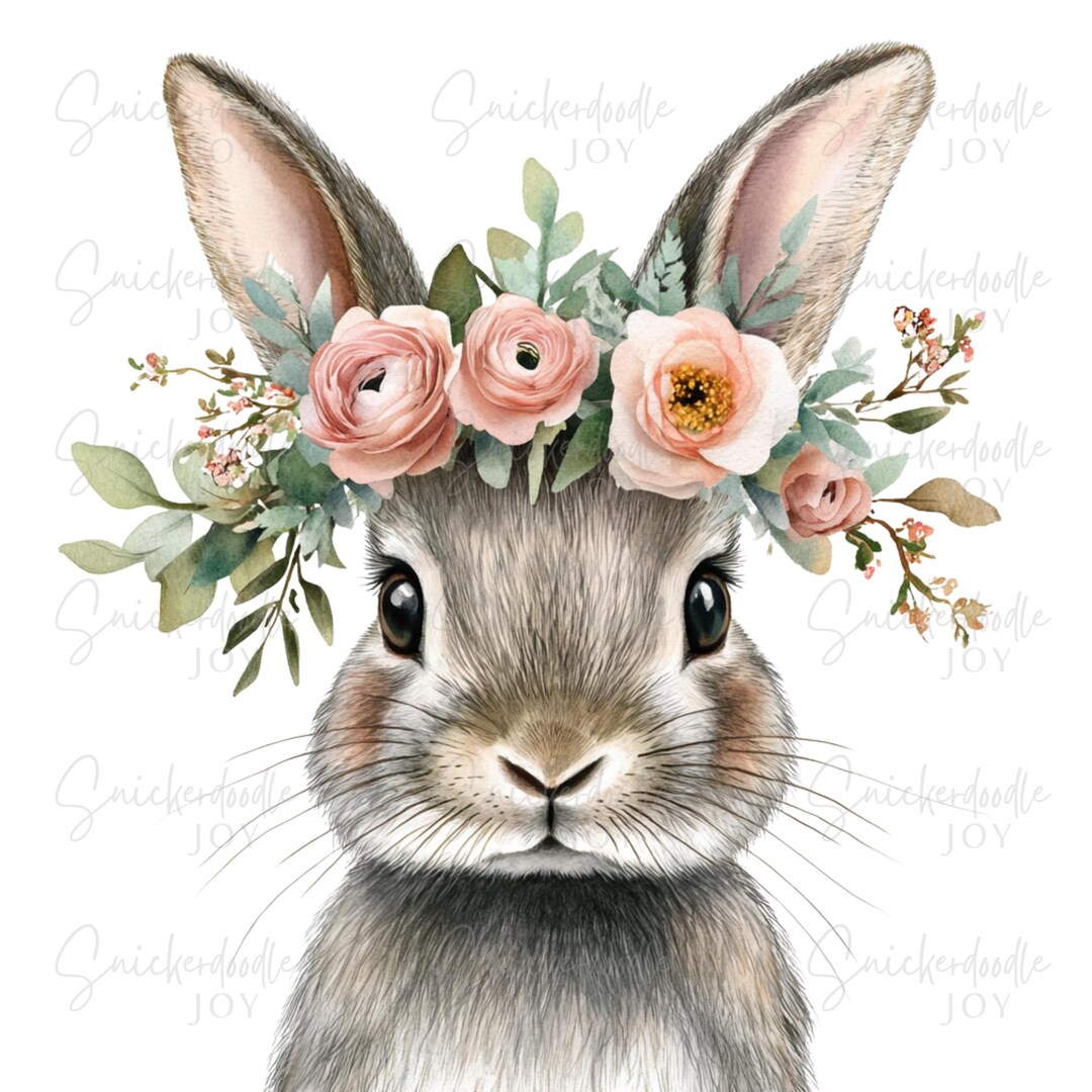 10 Floral Bunny Clipart Easter Clip Art Spring Floral Rabbit PNG ...