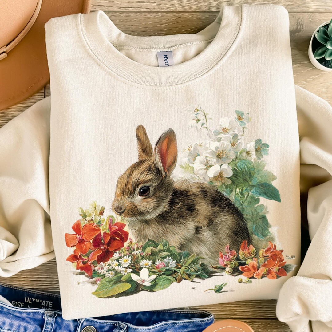 Vintage Floral Rabbit PNG 90s Graphic Style Cottagecore Forest Animal ...
