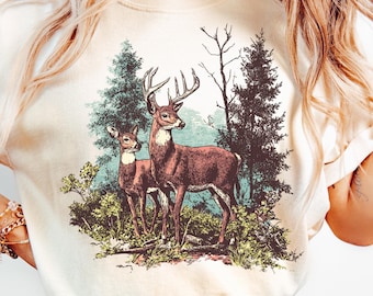 Vintage Deer PNG 90s Graphic Style Forest Animals Sublimation Printable 2000s Deer Grunge Retro Hunter Deer Faded Png Nature Shirt Design