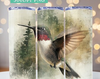 Vintage Hummingbird Tumbler Wrap 20oz Skinny Straight Tumbler Sublimation Design Retro Wildlife Humming Bird Tumbler PNG Digital Download