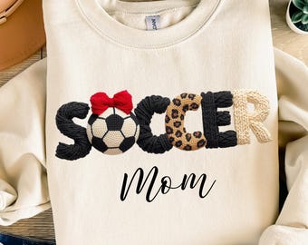 Soccer Mom PNG Coquette Bow Soccer Mom Sublimation Faux Yarn Knitted Soccer Mama Women's Game Day Png Printable Sports Mom Digital Gift
