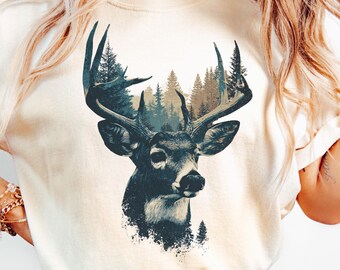 Retro Hirsch PNG 90er Jahre Vintage Wildlife Wald Sublimation Printable Mountain Hütte Cabincore Design Retro Boho Outdoorsman Naturliebhaber Png