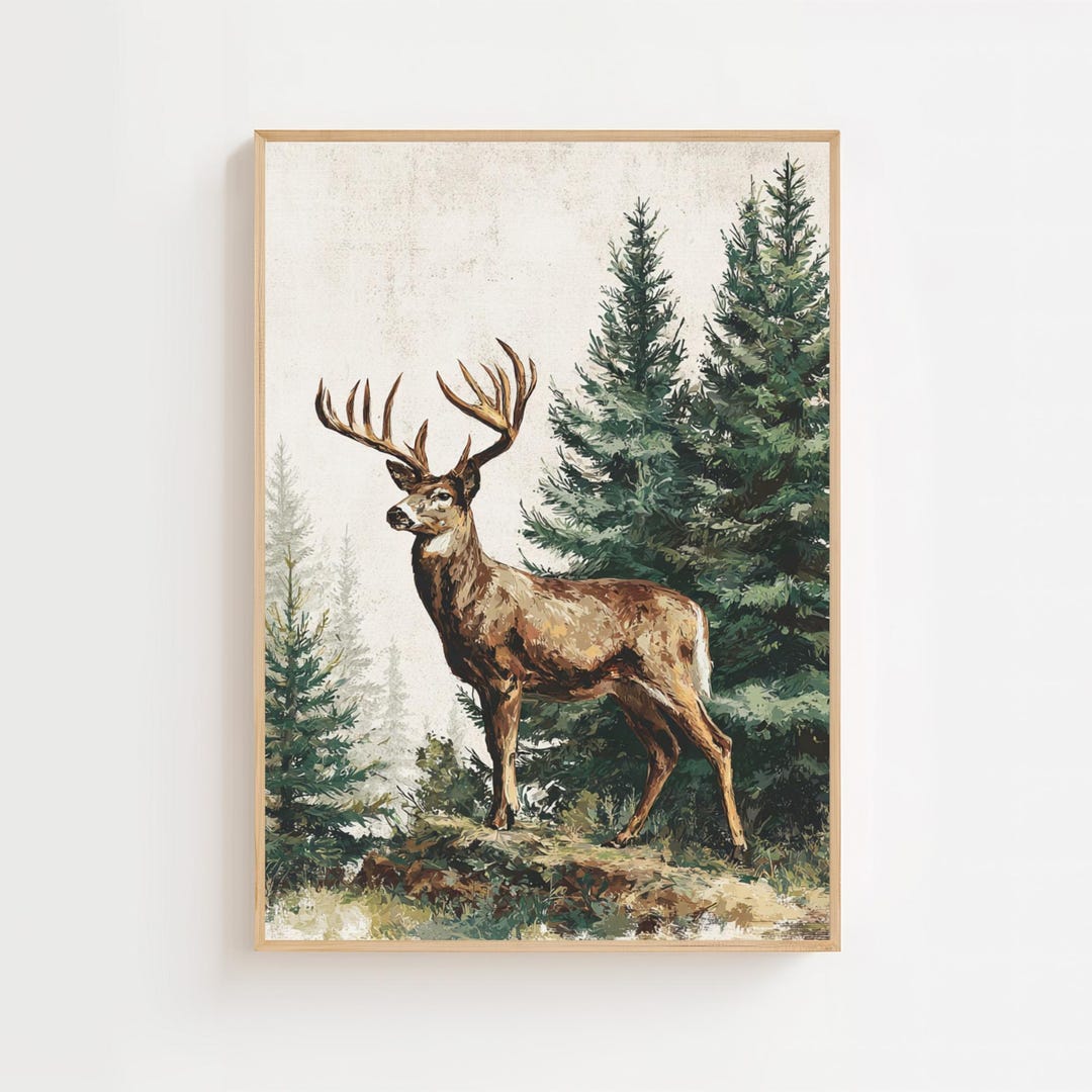 Retro Deer Print Wildlife Wall Art Forest Animal Wall Decor Vintage ...