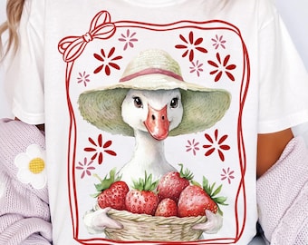 Niedliche Erdbeergans PNG Sommergans Shirt Design Mama Gans Png Kokette Gans Erdbeere Png Bogen Gans Digitaler Download Erdbeeren png