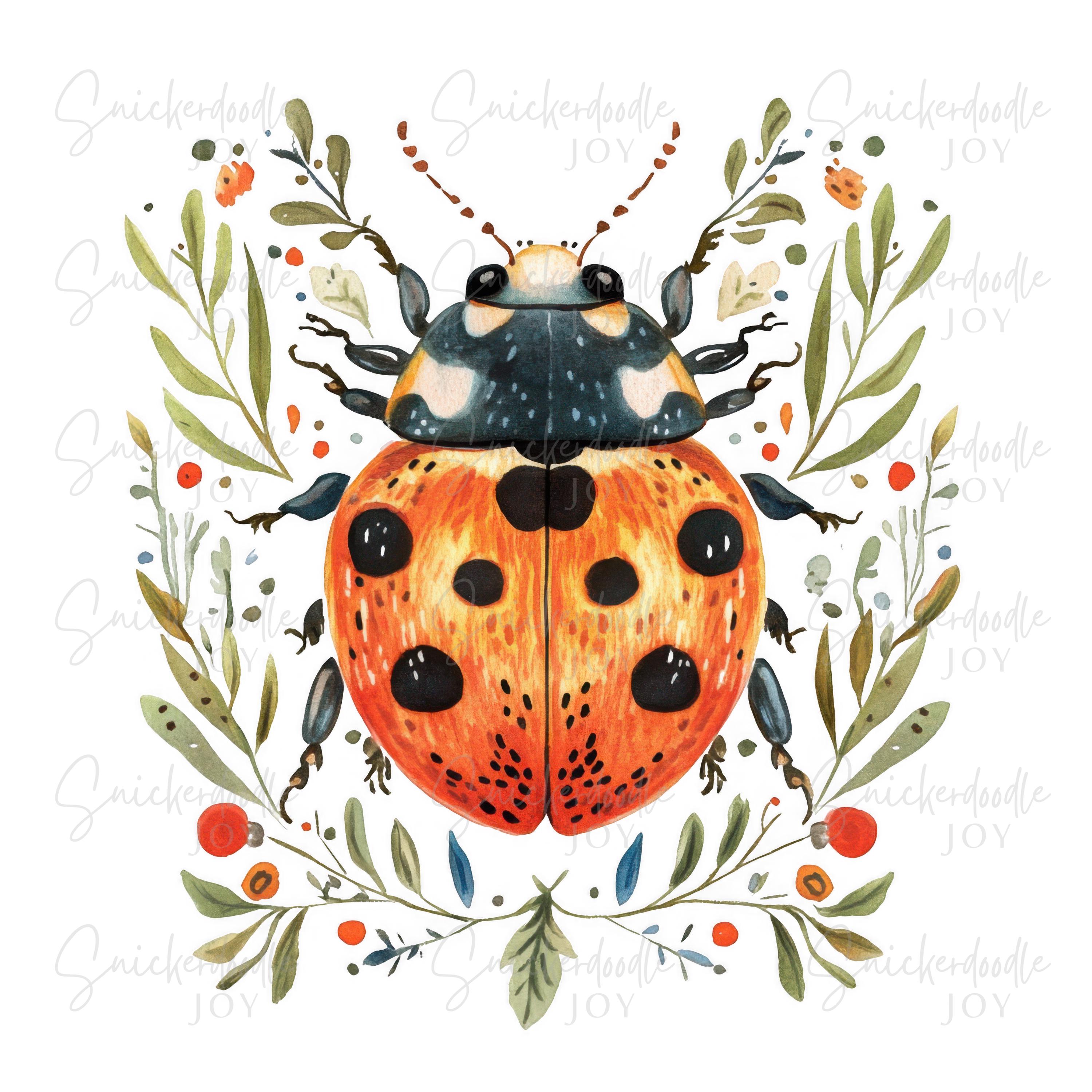Ladybug Clipart Folk Art Ladybugs Clip Art Watercolor Insect Printable ...