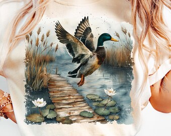 Vintage Mallard Ducks PNG 90s Graphic Style Duck Sublimation Waterfowl Duck Png Wildlife Nature Water Design Printable Retro Pond Png