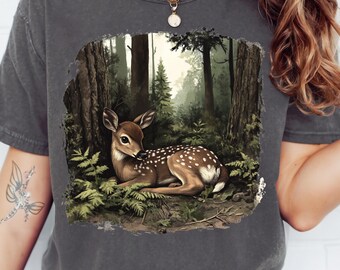 Cervatillo vintage PNG PNG estilo gráfico de los 90, animales del bosque, sublimación, grunge, retro, ciervo bebé, descolorido, PNG, diseño de camiseta de naturaleza, imprimible, ciervo de los 2000