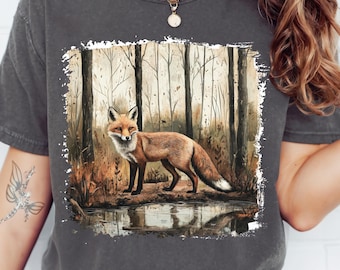 Rustieke vos jaren 90 grafische png bos dieren sublimatie grunge retro vervaagde dieren in het wild natuur shirt ontwerp afdrukbare jaren 2000 wildernis png