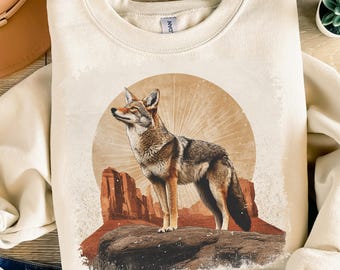 Vintage Coyote Graphic PNG 90s Style Desert Animals Sublimation Grunge Vintage Sunset Wildlife Printable 2000s Rustic Outdoor Nature Design