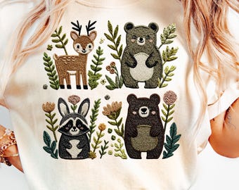 Animali del bosco finti ricamati PNG Cottagecore Animals Png Stampabile Animali della foresta Design Sublimazione Animali del bosco Download digitale