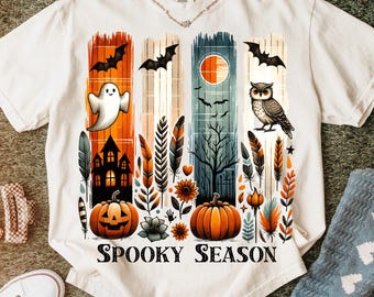 Spooky Season PNG Vintage Halloween Png Pumpkins Png Trendy Halloween Png Retro Halloween Shirt Design Bats Ghost Spooky Vibes Sublimation