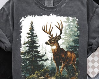 Vintage cerf PNG des années 90 Style graphique sublimation animaux de la forêt rétro Grunge Hunter cervidé Png Nature chemise Design imprimable cerf des années 2000