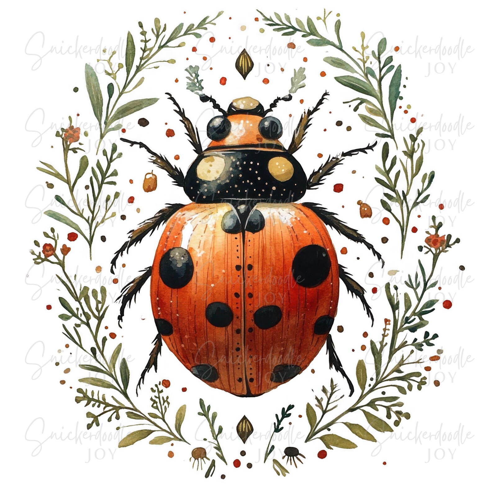 Ladybug Clipart Folk Art Ladybugs Clip Art Watercolor Insect Printable ...