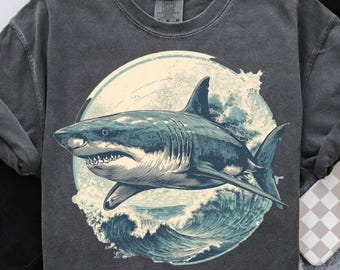 Vintage Hai PNG 90er Jahre Grafikstil Ozeantiere Sublimation Grunge Retro Hai Verblasster Png Natur Shirt Design Druckbare 2000er Jahre Hai Grafik