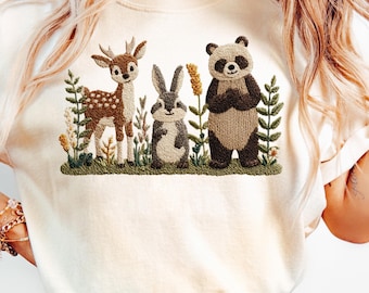 Animali del bosco finti ricamati PNG Cottagecore Animals Png Animali della foresta Design Sublimazione Stampabile Animali del bosco Download digitale