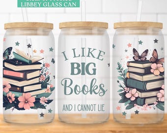 Book Lover 16oz Glass Can Wrap Bookaholic Libbey Glass Can Wrap Books Sublimation Design for Sipper Glass 16oz Reading Tumbler Wrap Png