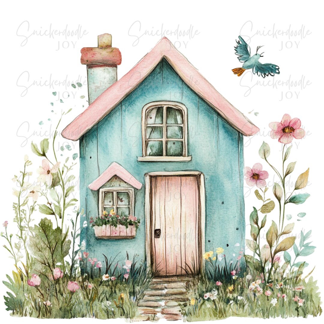 Animation Spring Whit Home 13 Spring House Clipart Spring Cottage Clip Art Watercolor Floral Home ...