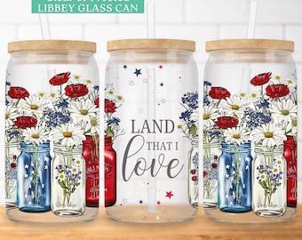 Vaterländische 16 Unzen Glasdosenverpackung Rot, Weiß und Blau Libbey Glasdosenverpackung 4. Juli Sublimationsdesign für Sipper Glass America Tumbler Wrap