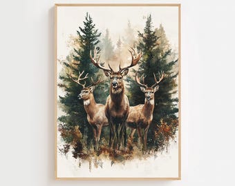 Printable Vintage Deer Hunting Print Retro Wildlife Wall Art Forest Animal Wall Decor Wilderness Stag Gift for Husband Digital Download