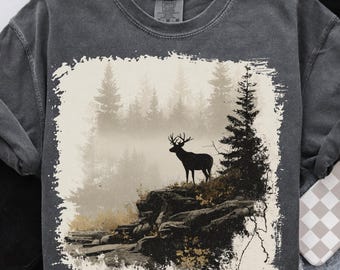 Cerf rétro des années 90 PNG Style graphique sublimation animaux de la forêt Grunge vintage chasse cerf délavé Png Nature chemise Design imprimable cerf des années 2000