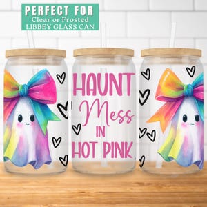 Halloween 16oz Glass Can Wrap Coquette Ghost Libbey Glass Can Wrap 80s Ghost Sublimation Design for Sipper Glass Fun Halloween Tumbler Wrap