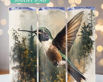 Hummingbird Tumbler Wrap 20oz Skinny Straight Tumbler Sublimation Design Grunge Vintage Wildlife Humming Bird Tumbler PNG Digital Download