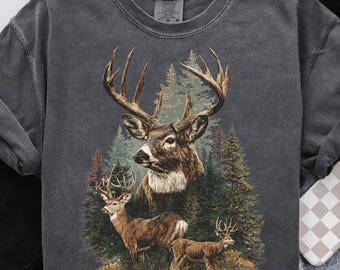 Vintage cerf PNG des années 90 Style graphique animaux de la forêt Sublimation Grunge rétro chasseur cerf Png Nature fanée chemise Design imprimable des années 2000 cerf