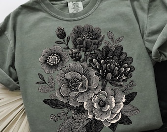 Namaak geborduurde vintage linosnede bloemen PNG linosnede png bloemensublimatie retro botanisch shirtontwerp png afdrukbare bloemen grafische png-bestand