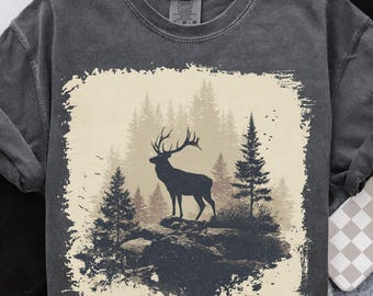 Ciervo retro estilo años 90 PNG, animales del bosque, sublimación, grunge, vintage, cazador, ciervo, descolorido, vida silvestre, diseño de naturaleza, imprimible, ciervo años 2000