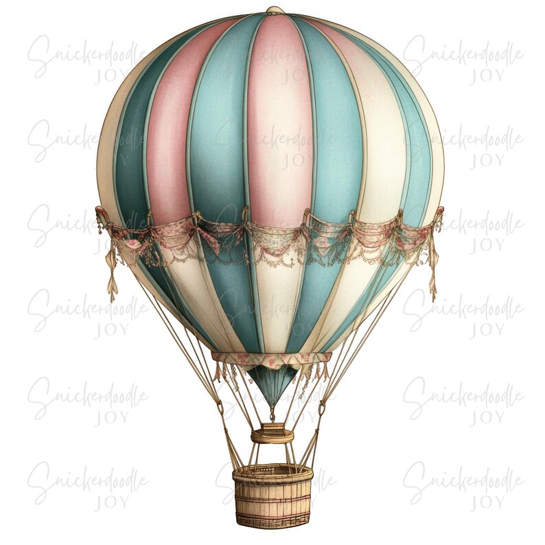 12 Vintage Hot Air Balloons Clipart Watercolor Hot Air Balloon Clip Art ...