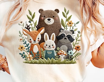 Animali del bosco finti ricamati PNG Cottagecore Animals Png Stampabile Animali della foresta Design Sublimazione Animali del bosco Download digitale