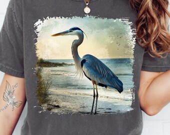 Rustic Blue Heron PNG 90s Graphic Style Coastline Animals Sublimation Grunge Retro Marsh Animal Nature Shirt Design Printable Wildlife Bird