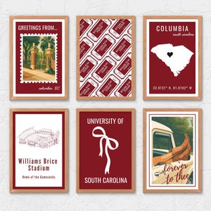 Universität von South Carolina Digitaldruck-Set - 6-teilige, druckbare Kunst, USC Wohnheim Dekoration, sofortiger Download, druckbare College Poster