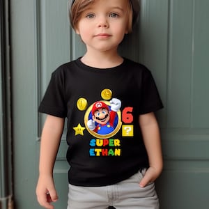 Personalized Super Mario Birthday Shirt, Custom Mario Bros Birthday Party Family Shirt, Super Mario Birthday T-shirt, Super Mario
