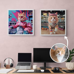 80er Jahre Retro Haustier Porträt: Individuelle Digital Kunst (Digitaler Download JPG & PDF)