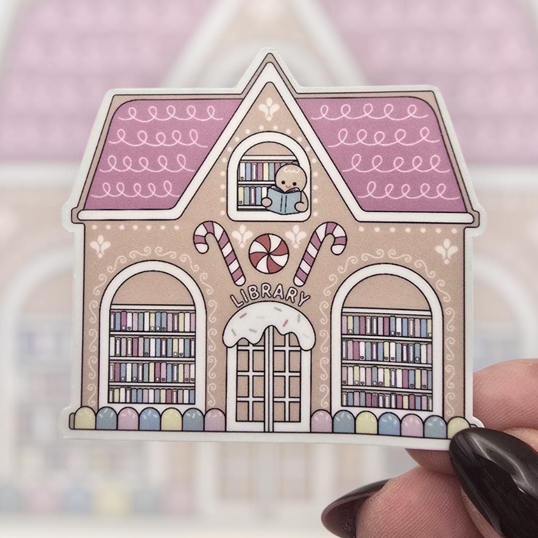 Gingerbread Library Waterproof Sticker: Kindle, Laptop, Tumbler Decal ...