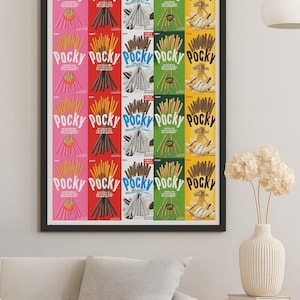 Pocky Poster | Japanese Crunchy Asian Snack, Sweet Flavoured Coated Biscuit Sticks - Strawberry, Chocolate, Cookies n Creme, Matcha & Banana