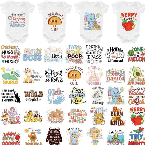 36 BABY ONESIE Iron On Transfers (Taco About Cute)